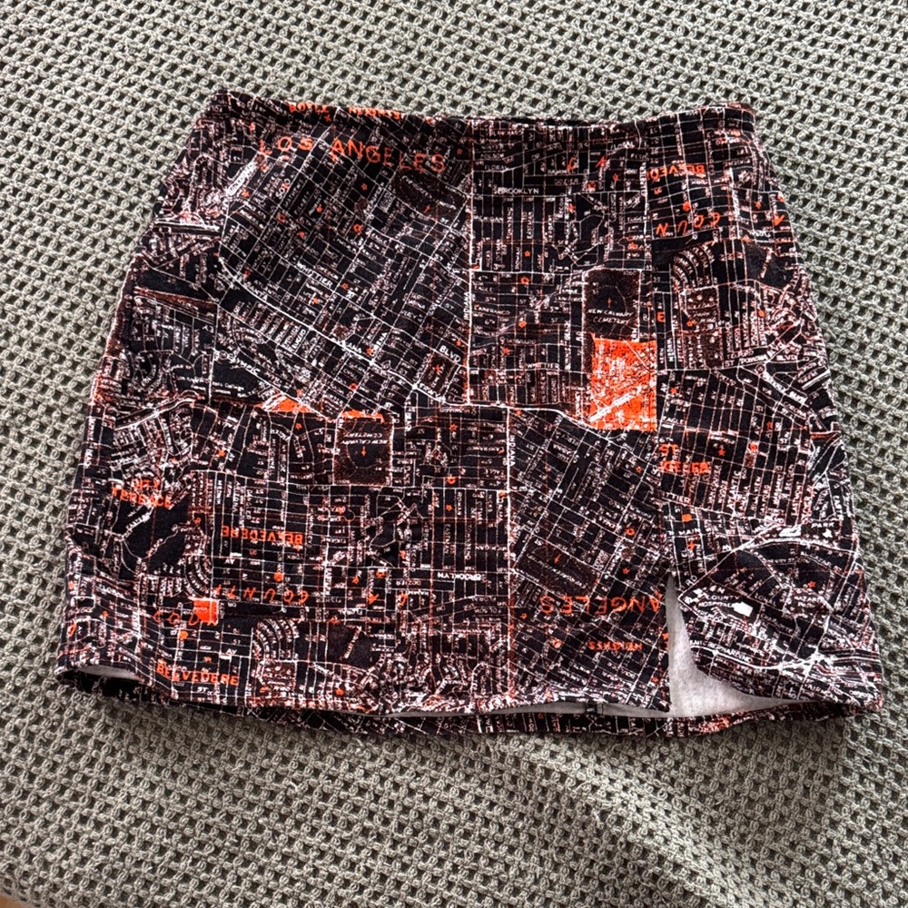 Urban Outfitters Black & Orange Los Angeles Map Print Mini Skirt